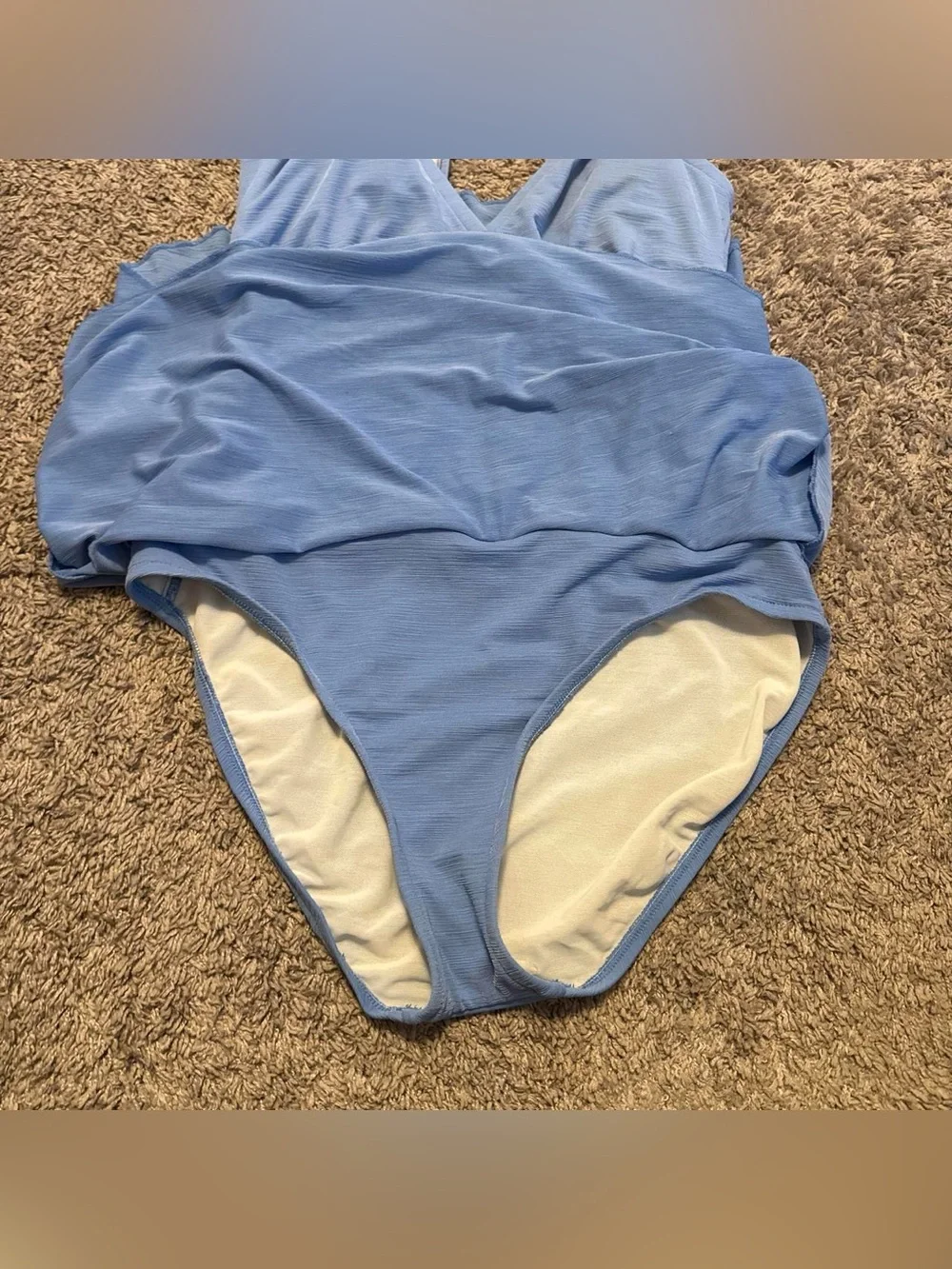 Catalina Blue Ruched One Piece Swimdress Swimsuit L 12/14 Silver Rings